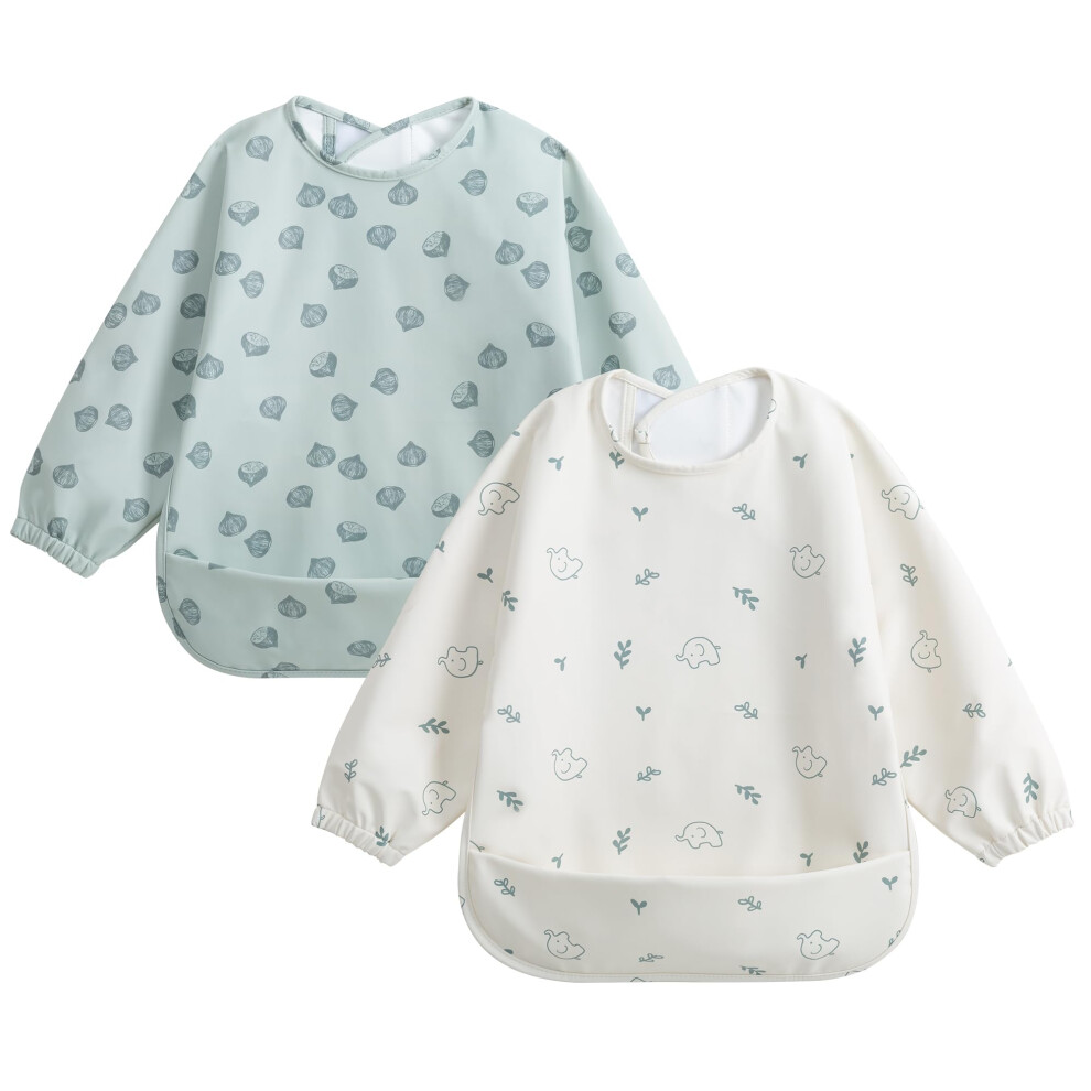 Bibs With Sleeves-Waterproof Baby Bibs For Baby Led Weaning, Long Sleeved Toddlers Feeding Bib Apron, Food Protection Large Pocket Little Dimsum