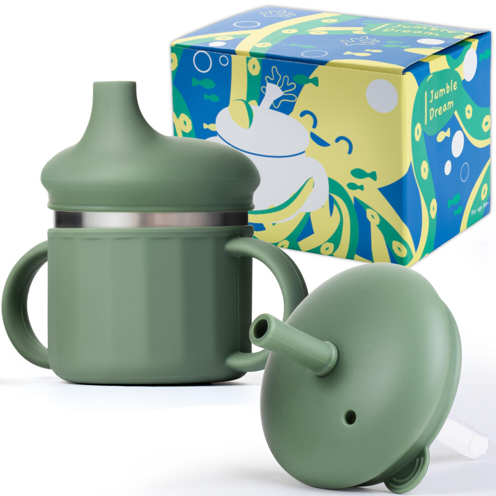 Baby & Toddler Stainless Steel Sippy Cup Silicon Training Stainless Steel Kids Cups With Straw, Babies Tumbler With Straw No Spill | 6-24 Jumble Dream
