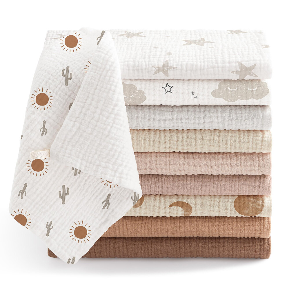 Bearmoss Muslin Squares Cloths 100% Cotton Baby Burp Cloth 25X25cm Large Ultra-Absorbent Burp Cloth Soft Baby Face Towel For Newborn Baby Boy And