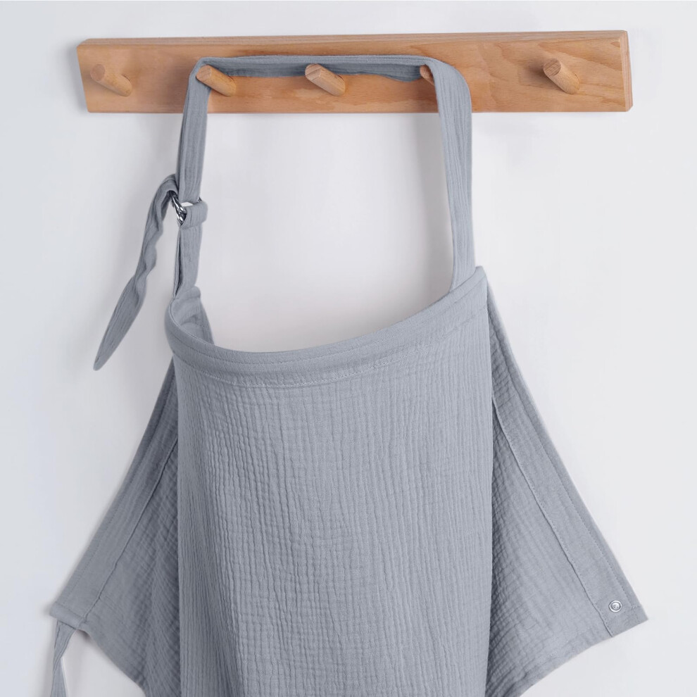 Muslin Nursing Cover For Breastfeeding, Breathable Breastfeeding Cover Up With Arch Neckline For Women, Nursing Apron ( Grey) Light/Grey Blissful Diary