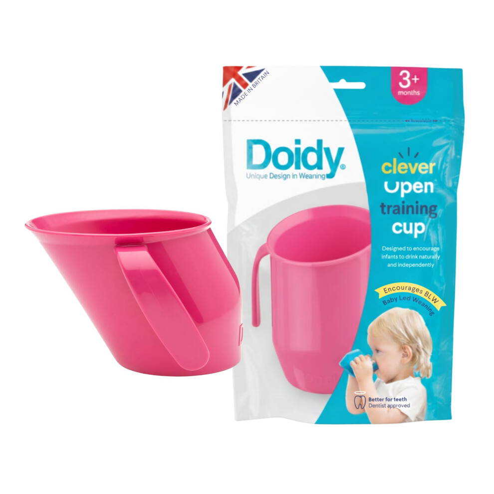 Cup, Open Cup For Training Baby 6 Months-3 Years, 200Ml, Slanted Weaning Cup With Handles For Learning To Drink, Bpa Free (Cerise ) Pink Doidy