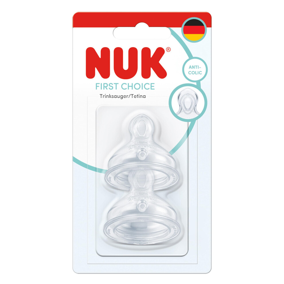 First Choice Baby Bottle Teats | 3+ Months | Anti Colic Feeding Bottle Teats | Silicone | Medium | 2 Count Nuk