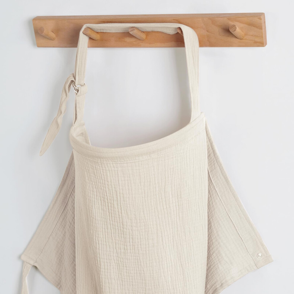 Muslin Nursing Cover For Breastfeeding, Breathable Breastfeeding Cover Up With Arch Neckline For Women, Nursing Apron (Cream) Cream Blissful Diary