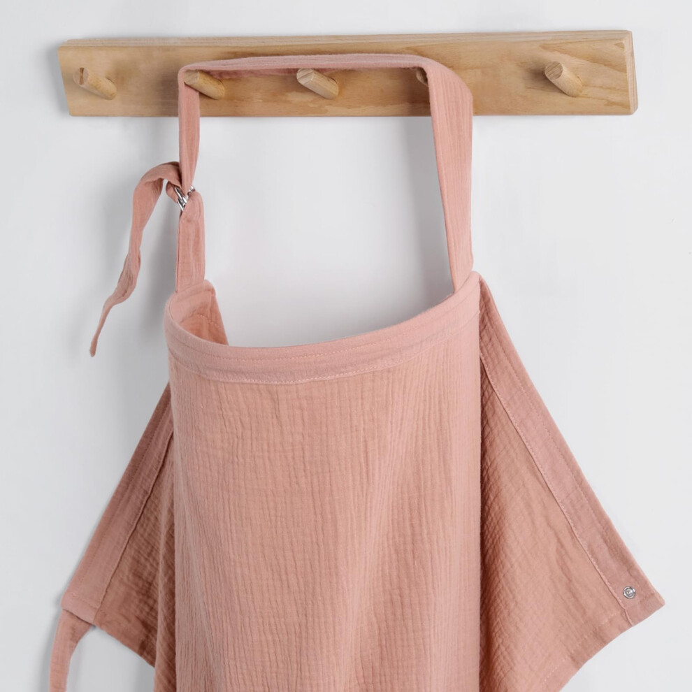 Muslin Nursing Cover For Breastfeeding, Breathable Breastfeeding Cover Up With Arch Neckline For Women, Nursing Apron (Dusty ) Pink Blissful Diary