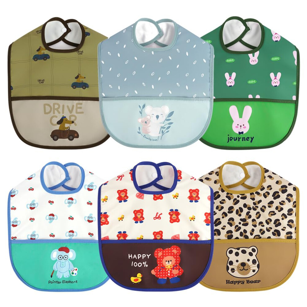 Baby Feeding Bibs, 6Pcs Waterproof Weaning Bandana With Large Pocket For Drool And Food, Suitable For Toddler Infant Kids (Leopard) Aolso
