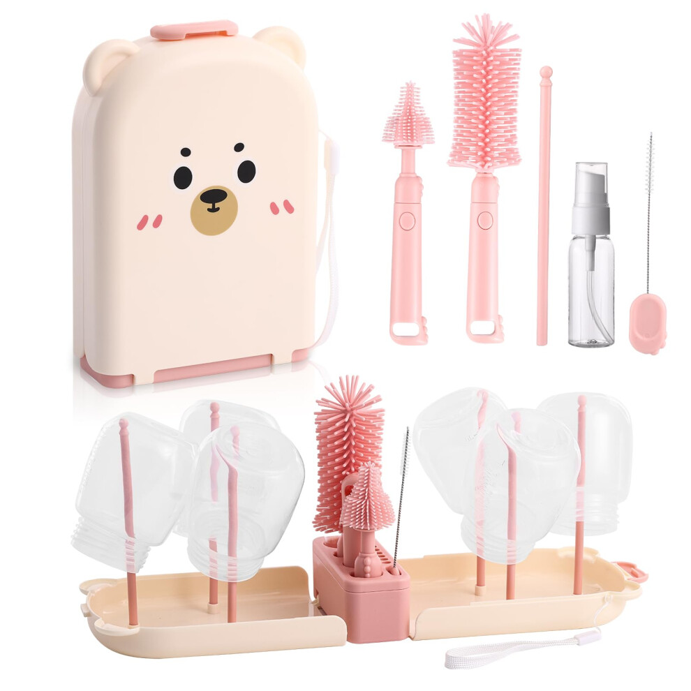 Baby Bottle Brushes For Cleaning Baby Bottle Cleaner Brush Travel Steriliser For Baby Travel Essentials With Silicone Bottle/Nipple/Straw Brush Hranio