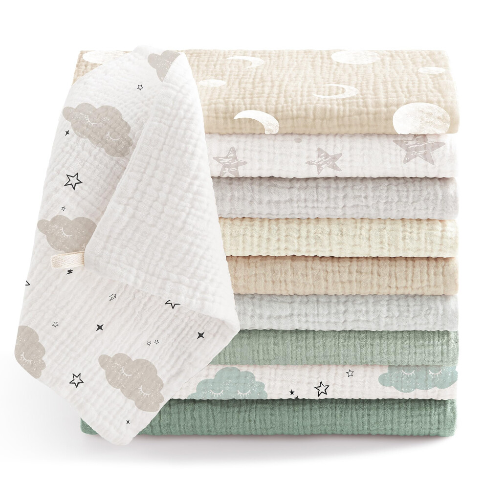 Bearmoss Muslin Squares Cloths 100% Cotton Baby Burp Cloth 25X25cm Large Ultra-Absorbent Burp Cloth Soft Baby Face Towel For Newborn Baby Boy And