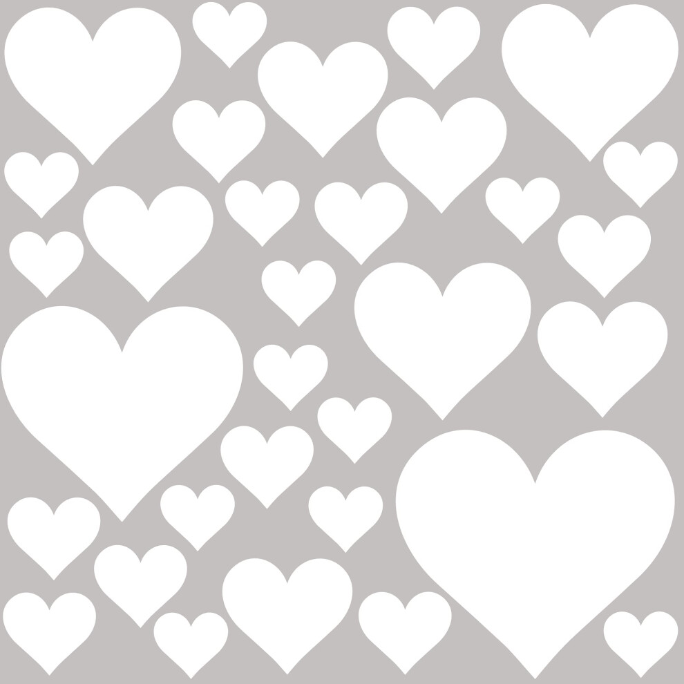 Premyo Set Of 32 Heart Wall Stickers Kids - Nursery Decor Easy To Apply - Decals For Bedrooms For Girls Boys White