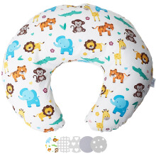 Niimo Nursing Pillow - 100% Cotton Cover with Siliconised Polyester Fibre Filling for Ergonomic Support, 100% Machine-Washable Feeding Pillow (Jungle)