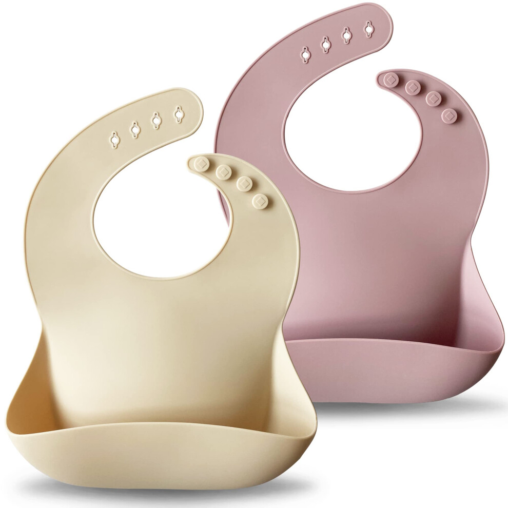 Baby Bibs, 2Pcs Silicone Feeding Bibs For Babies And Toddlers, Waterproof Weaning Bib, Bpa Free Soft Adjustable Wide Food Crumb Catcher Moonkie
