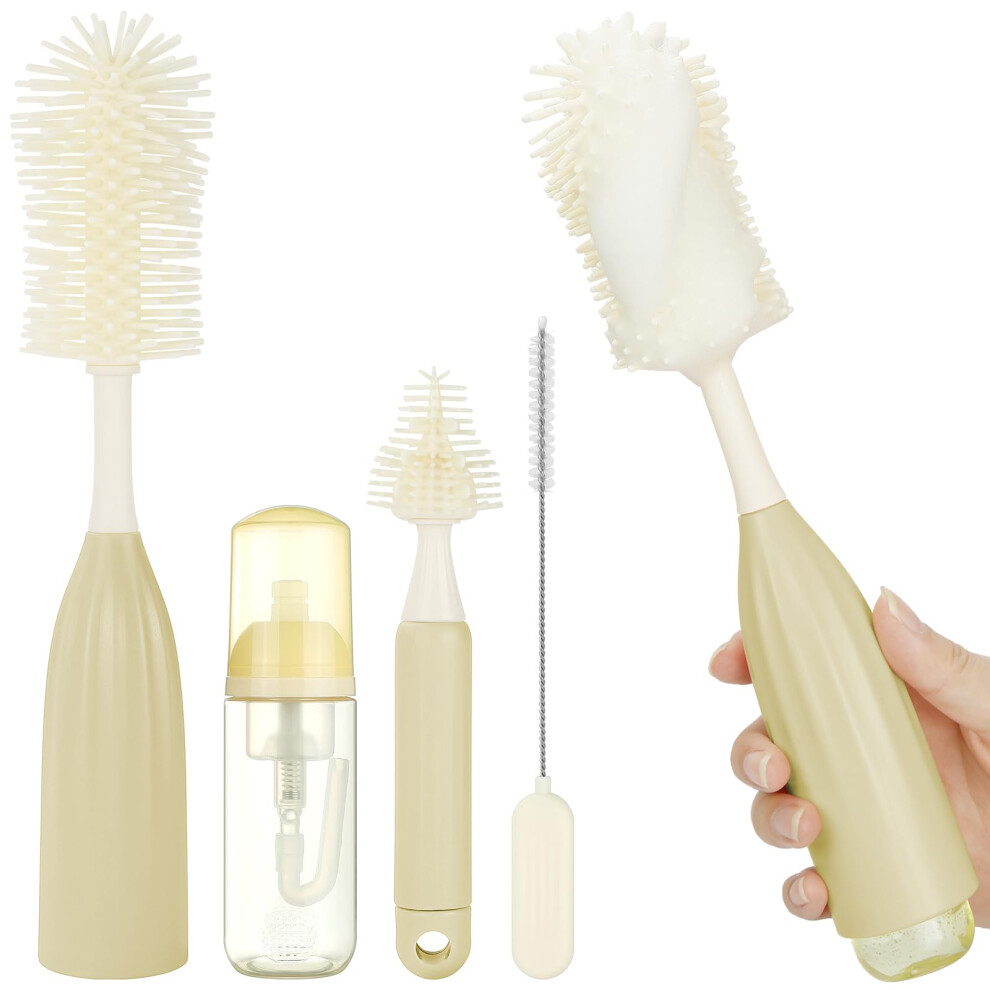 Vicloon Baby Bottle Brush Set, Press-To-Foam Design For Ease Of Clean, Baby Bottle Cleaner Kit With Teat & Straw Brush For Water Bottles Baby Bottles
