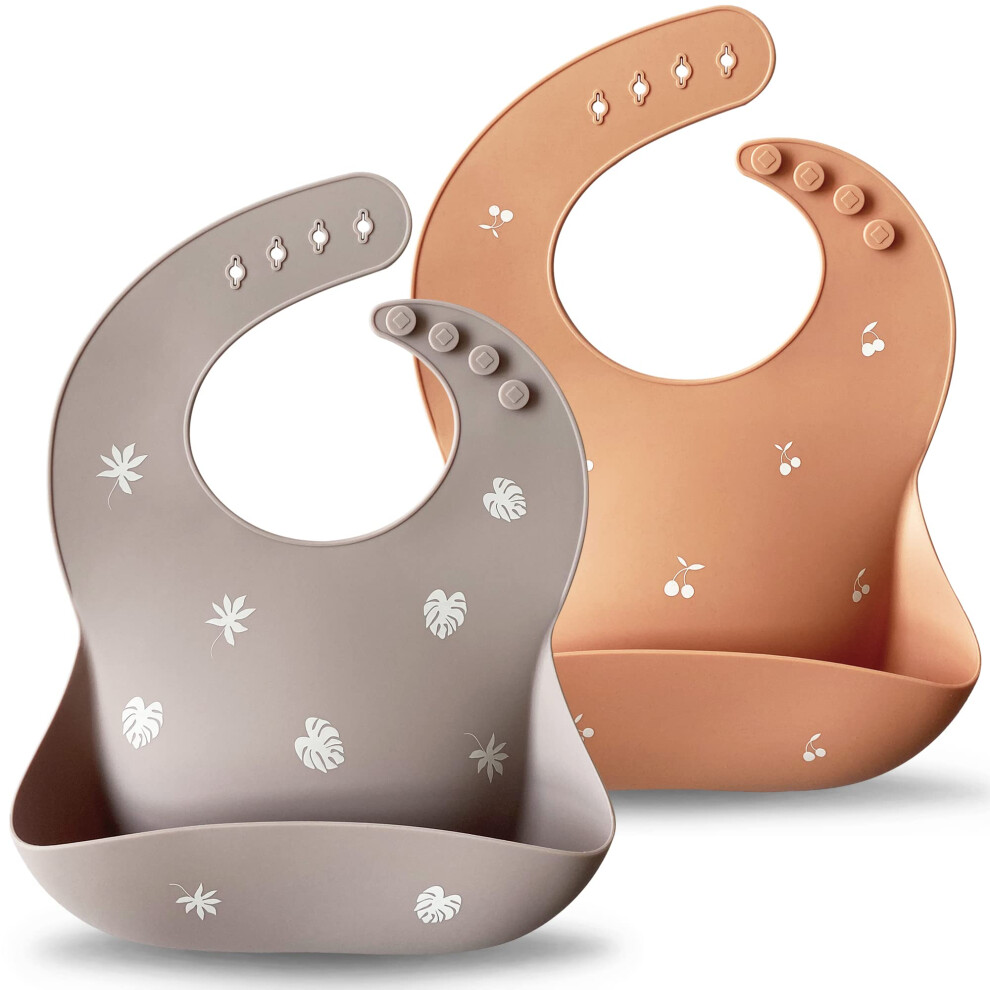 Baby Bibs, 2Pcs Silicone Feeding Bibs For Babies And Toddlers, Waterproof Weaning Bib, Bpa Free Soft Adjustable Wide Food Crumb Catcher Moonkie