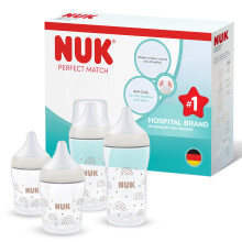 NUK Perfect Match Baby Bottle | 0+ Months | 150ml & 260ml | Anti Colic Feeding Bottle | PP | Temperature Control Indicator | Rainbow | 4 Count
