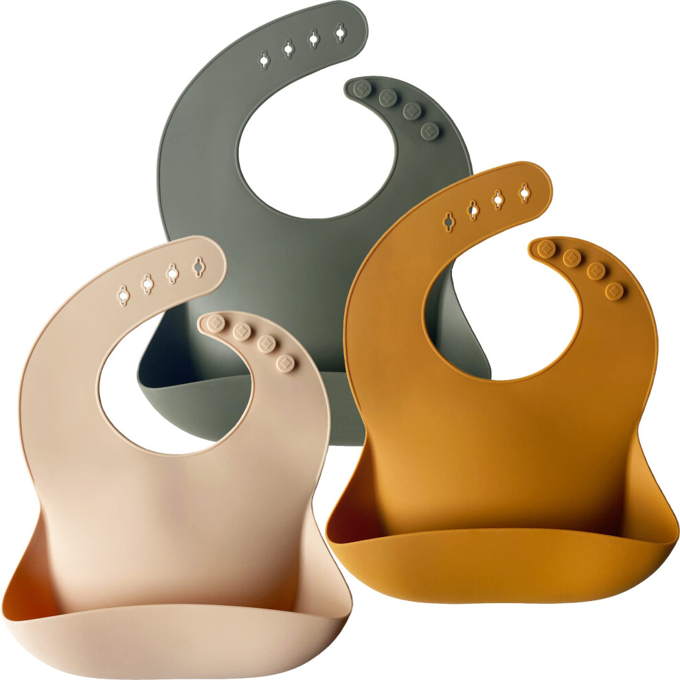 Baby Bibs, 3Pcs Silicone Feeding Bibs For Babies And Toddlers, Waterproof Weaning Bib, Bpa Free Soft Adjustable Wide Food Crumb Catcher Moonkie