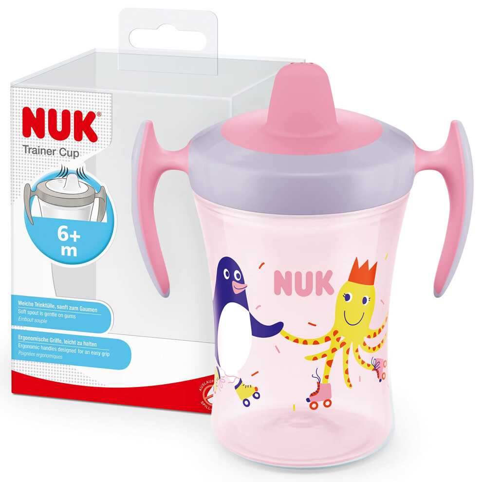 Nuk Trainer Cup Sippy Cup | Leak-Proof Soft Drinking Spout | 6+ Months | Bpa-Free | 230Ml | Pink Penguin