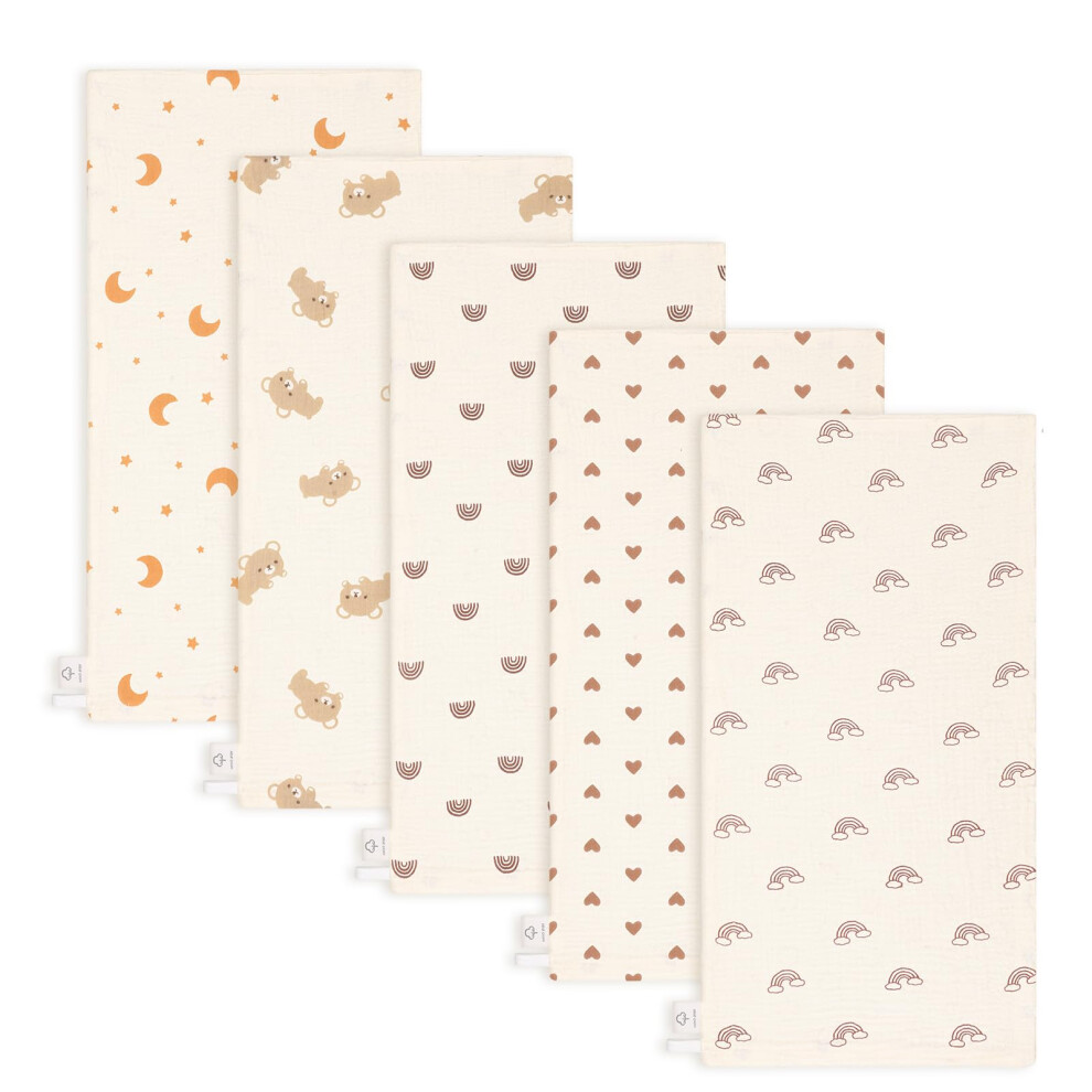 5 Pack Large Muslin Cloths 25X50cm 100% Cotton Muslin Squares Face Cloths Burp Cloth Baby Essentials For Wiping Feeding Shower Gift Gsrenyu