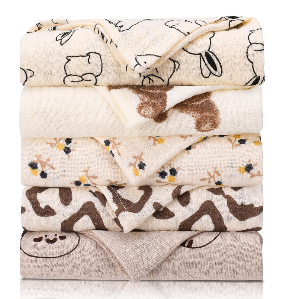 5 Pack Baby Muslin Cloths 40X38cm 100% Cotton Muslin Squares Burp Cloths Baby Essentials For Newborn Bibs Wiping Bathing Feeding Gsrenyu