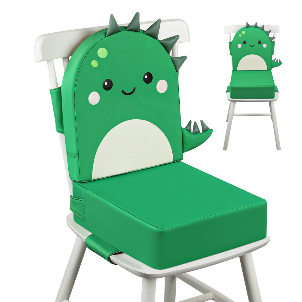 Toddler Booster Seat For Dining Chair, 10Cm Pu Waterproof Kids Booster Seat With Backrest, Non-Slip Bottom And Adjustable Safety Belt, 2 Pcs Wooshwa