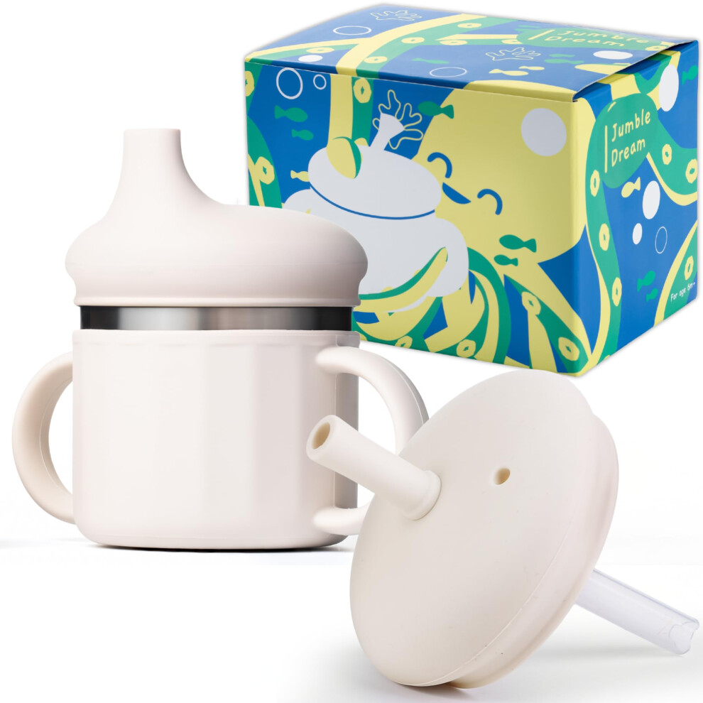 Stainless Steel And Silicon Sippy Cup Baby Sippy Cup, Training Kids Cups With Silicon Straw, Toddler Tumbler With Spill Proof Straw |12 Jumble Dream
