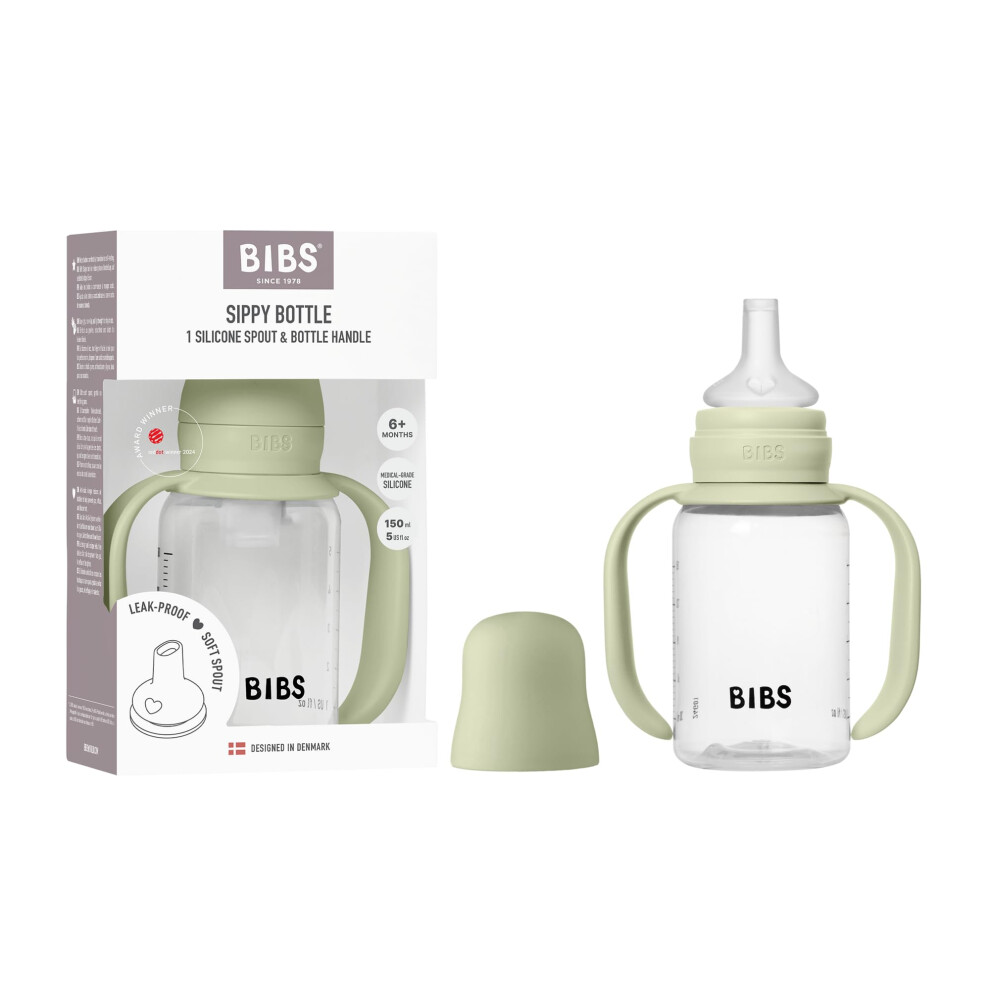 Sippy Bottle, 150 Ml, Easy-Grab Handles & Silicone Spout, Leak-Proof, Sippy Cup For Toddlers, Bpa-Free, 0+ Months - Sage Bibs