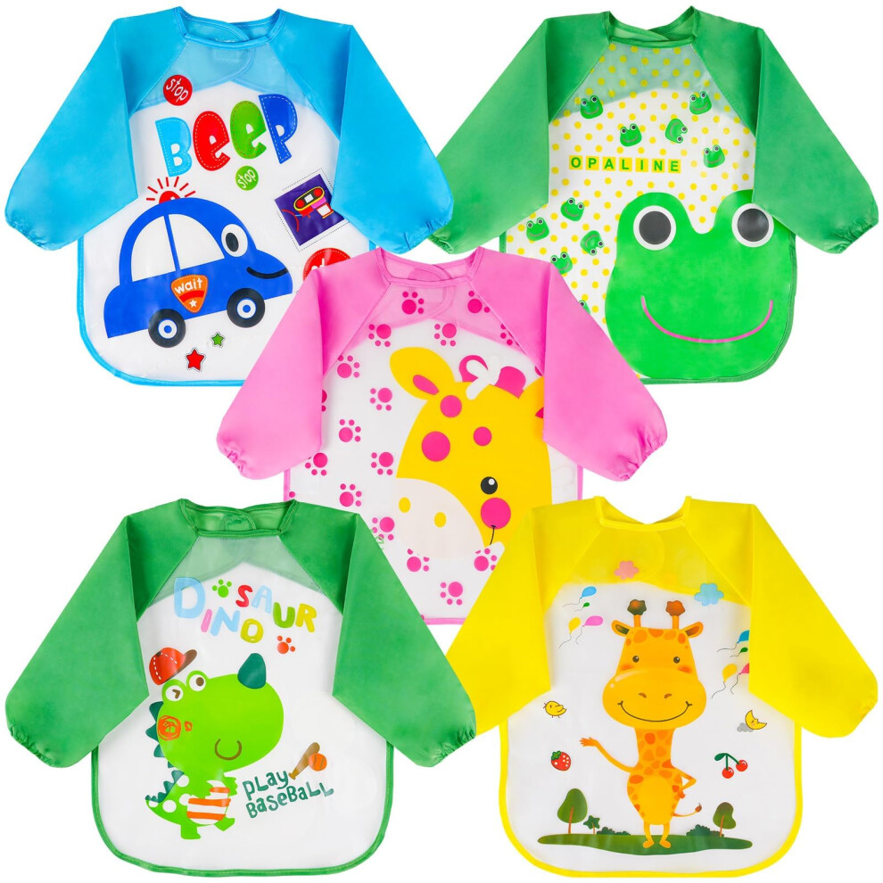 Bibs With Sleeves, 5Pcs Waterproof Long Sleeve Bib, Baby Feeding Bib, Unisex Feeding Bibs Apron For Infant Toddler 6 Months To 3 Years Vicloon