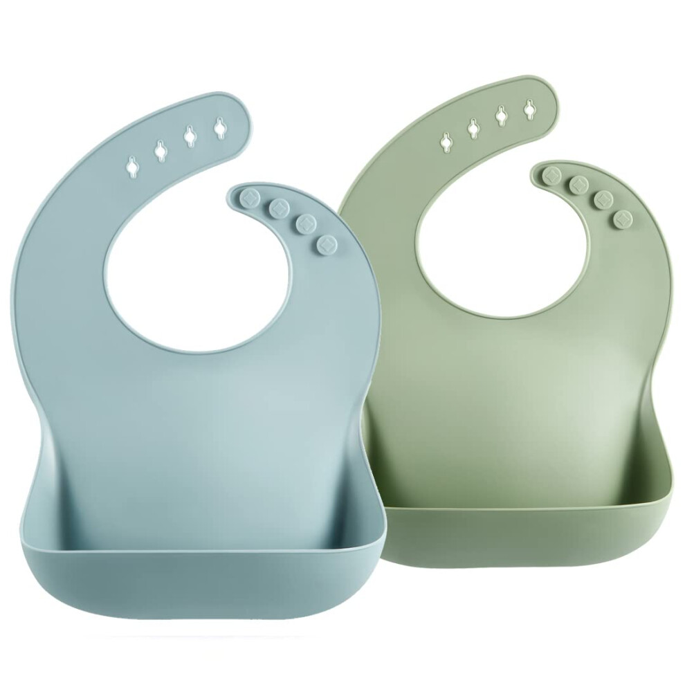 Silicone Baby Feeding Bibs For Babies & Toddlers (10-72 Months) Waterproof, Soft, Unisex, Non Messy | Blue/Green Pandaear
