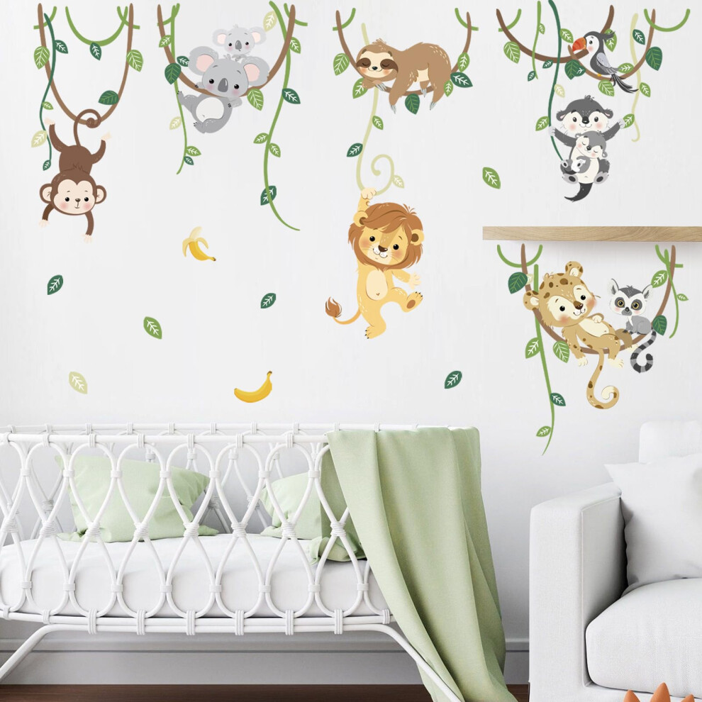 Jungle Animals Climbing Tree Wall Decals Lion Monkey Koala Wall Stickers Baby Nursery Kids Room Living Room Wall Decor Decalmile
