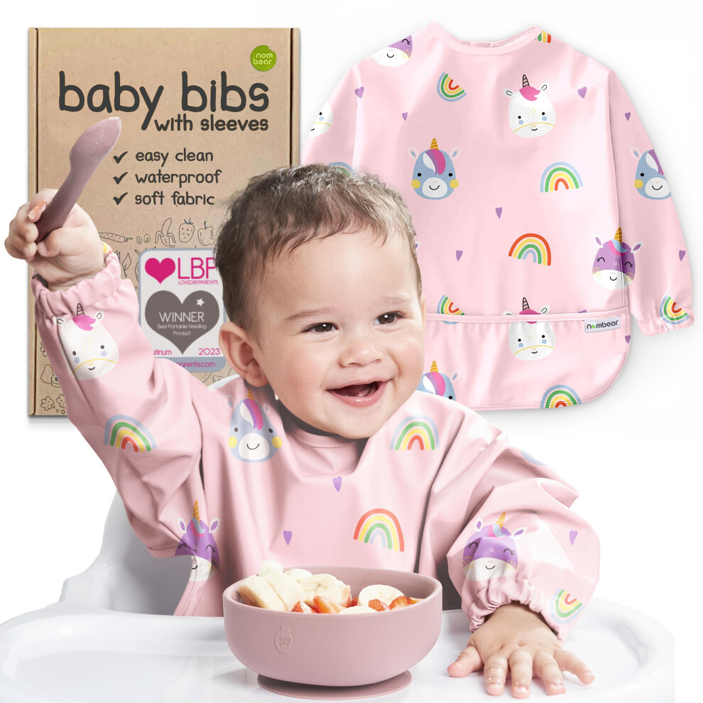Baby Bibs With Sleeves For 6-24 Months, 1 Pack - Easy Wipe Clean, Machine Washable Baby Weaning Bib With Sleeves, Waterproof Long Sleeve Bibs, Nombear