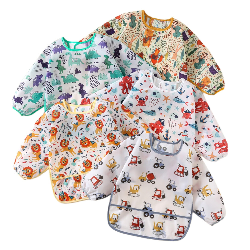 Baby Bibs With Sleeves,5 Pcs,Waterproof Weaning Bib,Toddler Apron 3-30 Months Yunguui