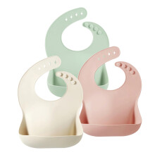 PandaEar 3 Pack Silicone Bibs for Babies & Toddlers, Waterproof Baby Bibs 6-12-18 months for Weaning, BPA Free Adjustable Baby Feeding Bib with Large