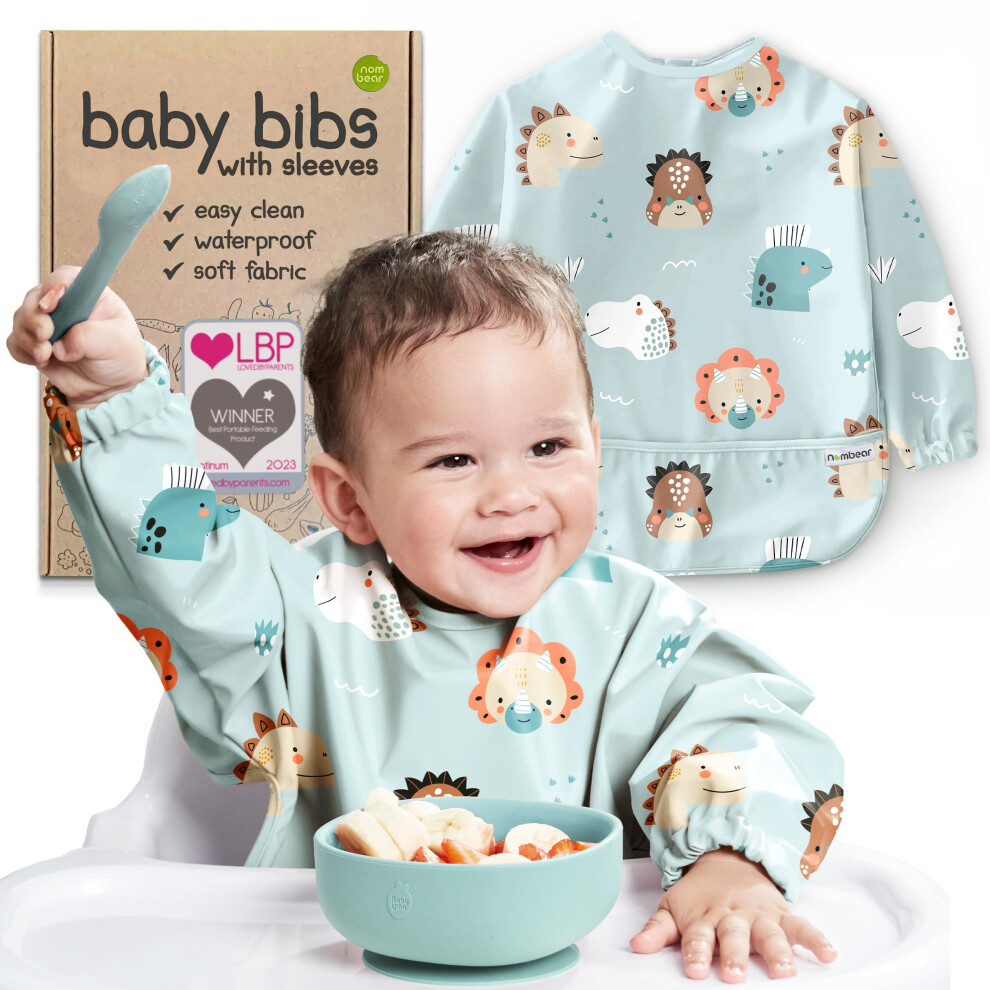 Baby Bibs With Sleeves For 6-24 Months, 1 Pack - Easy Wipe Clean, Machine Washable Baby Weaning Bib With Sleeves, Waterproof Long Sleeve Bibs, Nombear