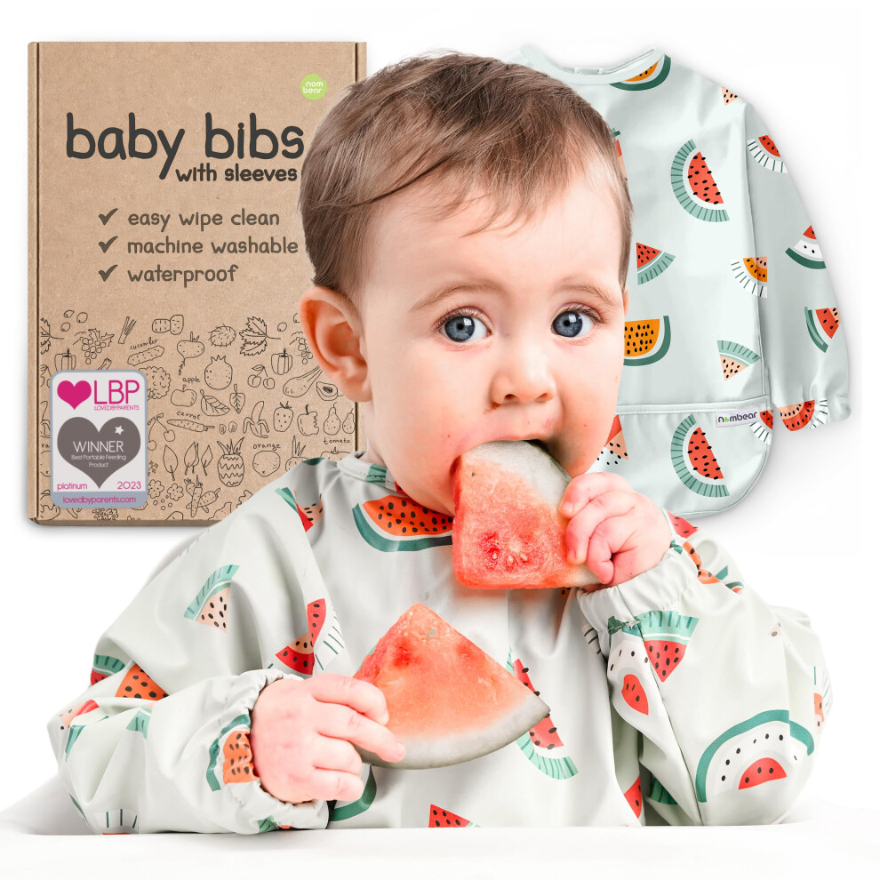 Baby Bibs With Sleeves For 6-24 Months, 1 Pack - Easy Wipe Clean, Machine Washable Baby Weaning Bib With Sleeves, Waterproof Long Sleeve Bibs, Nombear