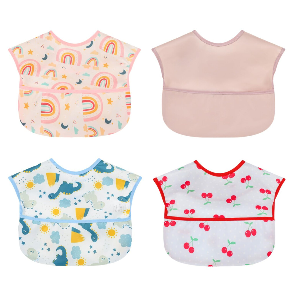 Baby Bibs Waterproof Feeding Bib - Starter Bib With Catcher Pocket For Todder Infants Washable Soft 4Pac 6-24M Norinori