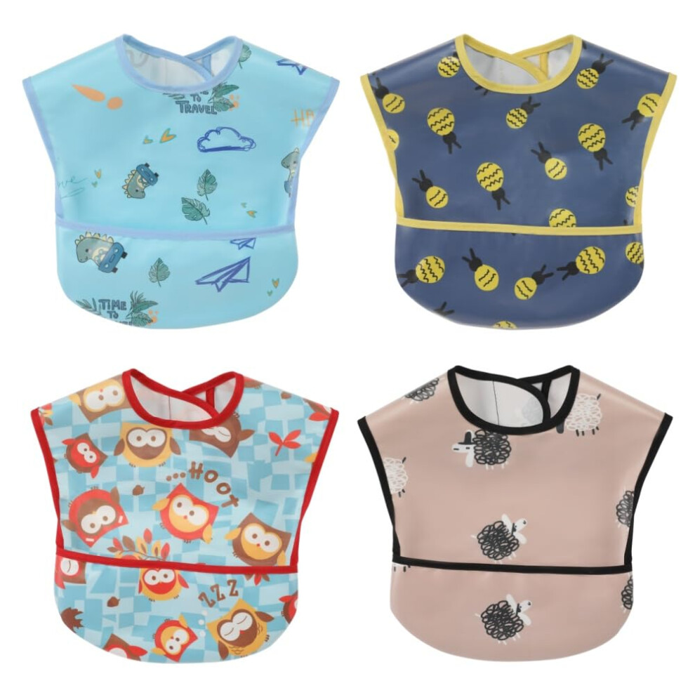 Baby Bibs Waterproof Feeding Bib - Starter Bib With Catcher Pocket For Todder Infants Washable Soft 4Pac 6-24M Norinori