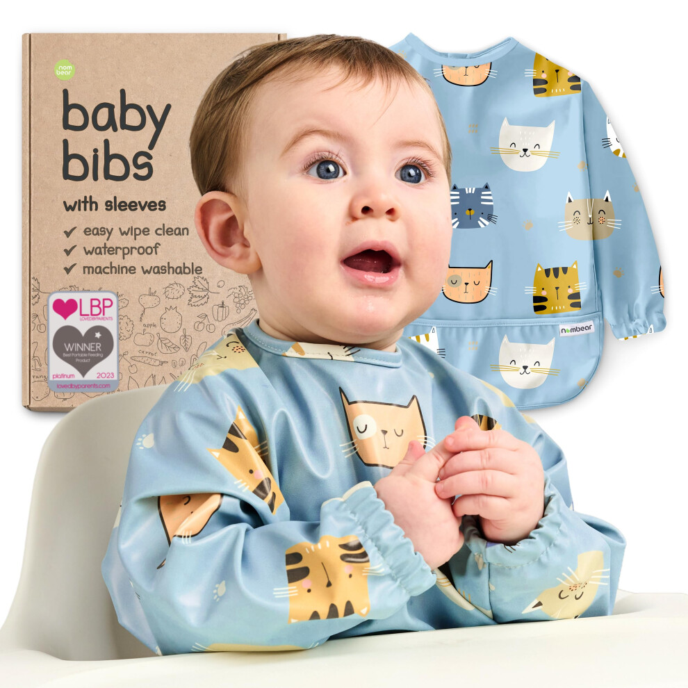 Baby Bibs With Sleeves For 6-24 Months, 1 Pack - Easy Wipe Clean, Machine Washable Baby Weaning Bib With Sleeves, Waterproof Long Sleeve Bibs, Nombear