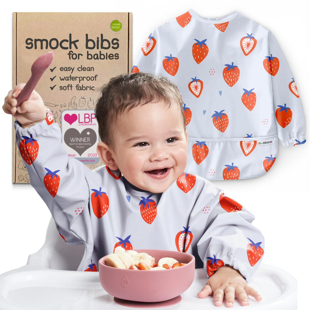 Baby Bibs With Sleeves For 6-24 Months, 1 Pack - Easy Wipe Clean, Machine Washable Baby Weaning Bib With Sleeves, Waterproof Long Sleeve Bibs, Nombear