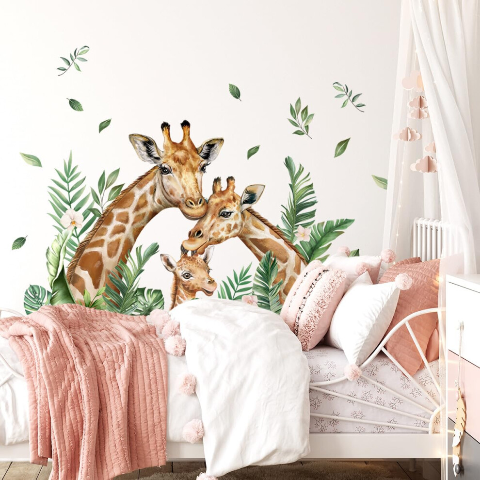 Runtoo Giant Giraffe Family Wall Art Decal Safari Animal Wall Stickers For Baby Nursery Kids Room Home Decor Gifts