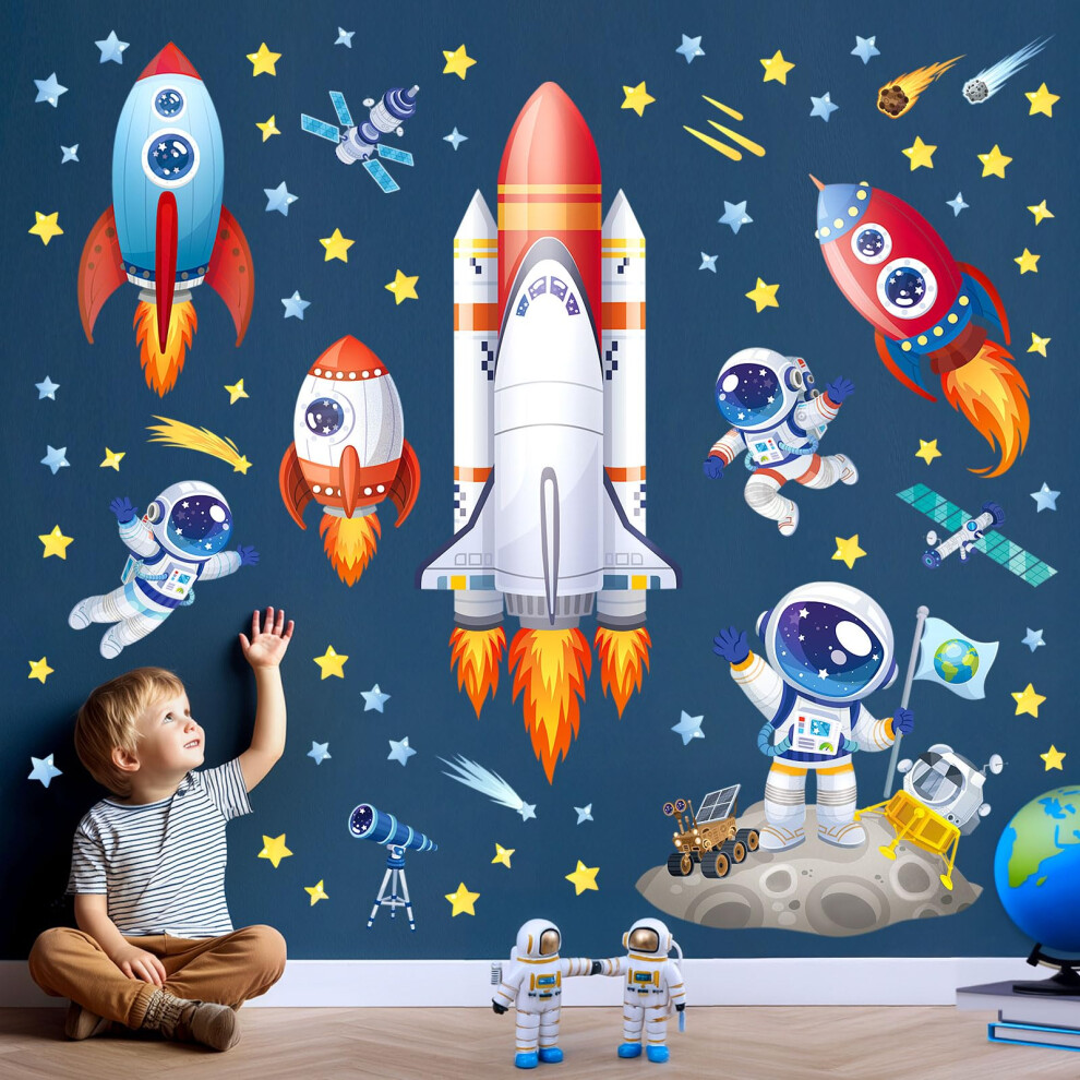 Rocket Astronaut Wall Stickers Outer Space Wall Decals Baby Nursery Boys Bedroom Playroom Wall D?Cor (Sg2-2416) Decowall