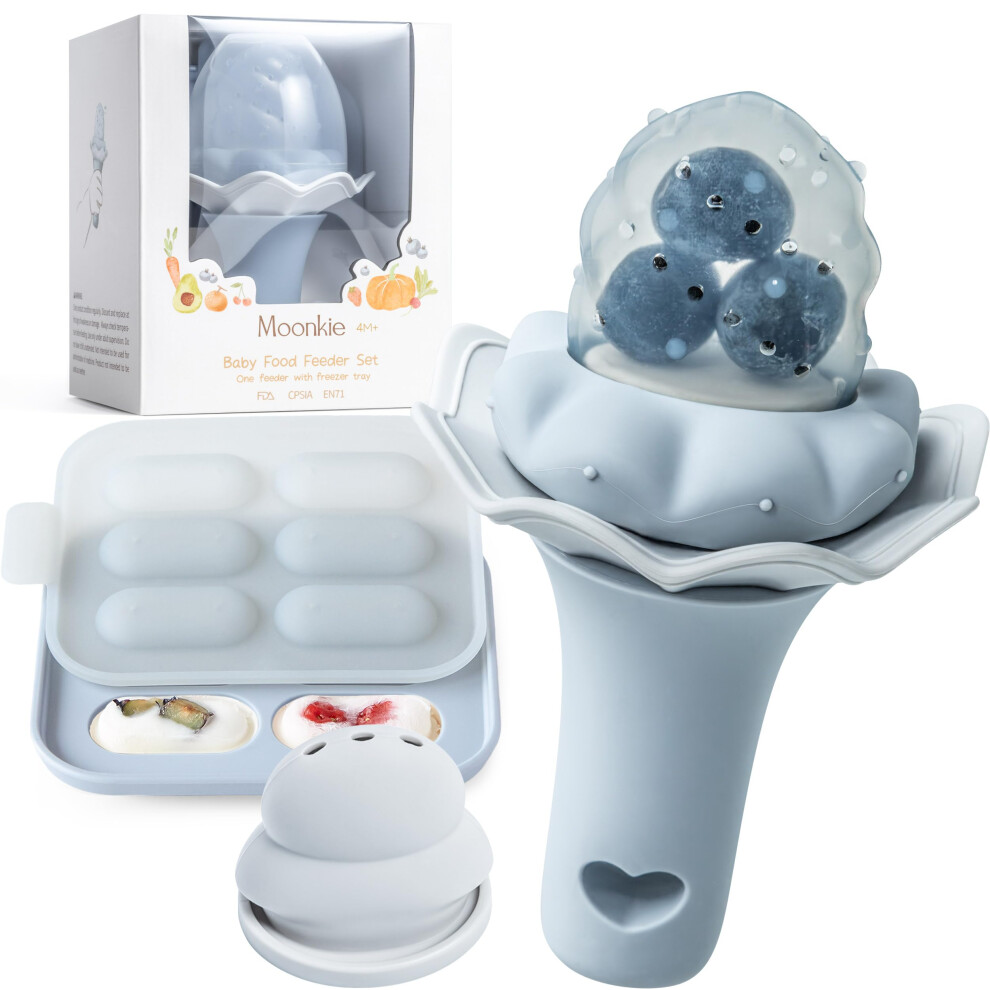 Baby Fruit Feeder With Freezer Tray | Bpa Free Silicone Baby Food Feeder With Two Sizes Pouches | Baby Shower Gifts | 4 Months+ Led Weaning, 1 Moonkie