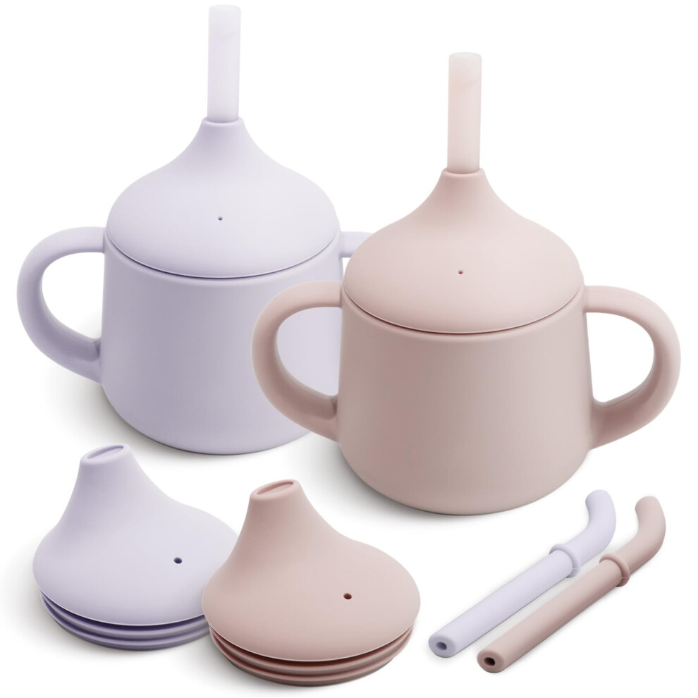 Silicone Baby Sippy Cup 6+ Months With 2 Straws (Free Flow & Leak-Proof Valve) | 3 Stage Transition | Baby Water Bottle | Bpa Free & Moonkie