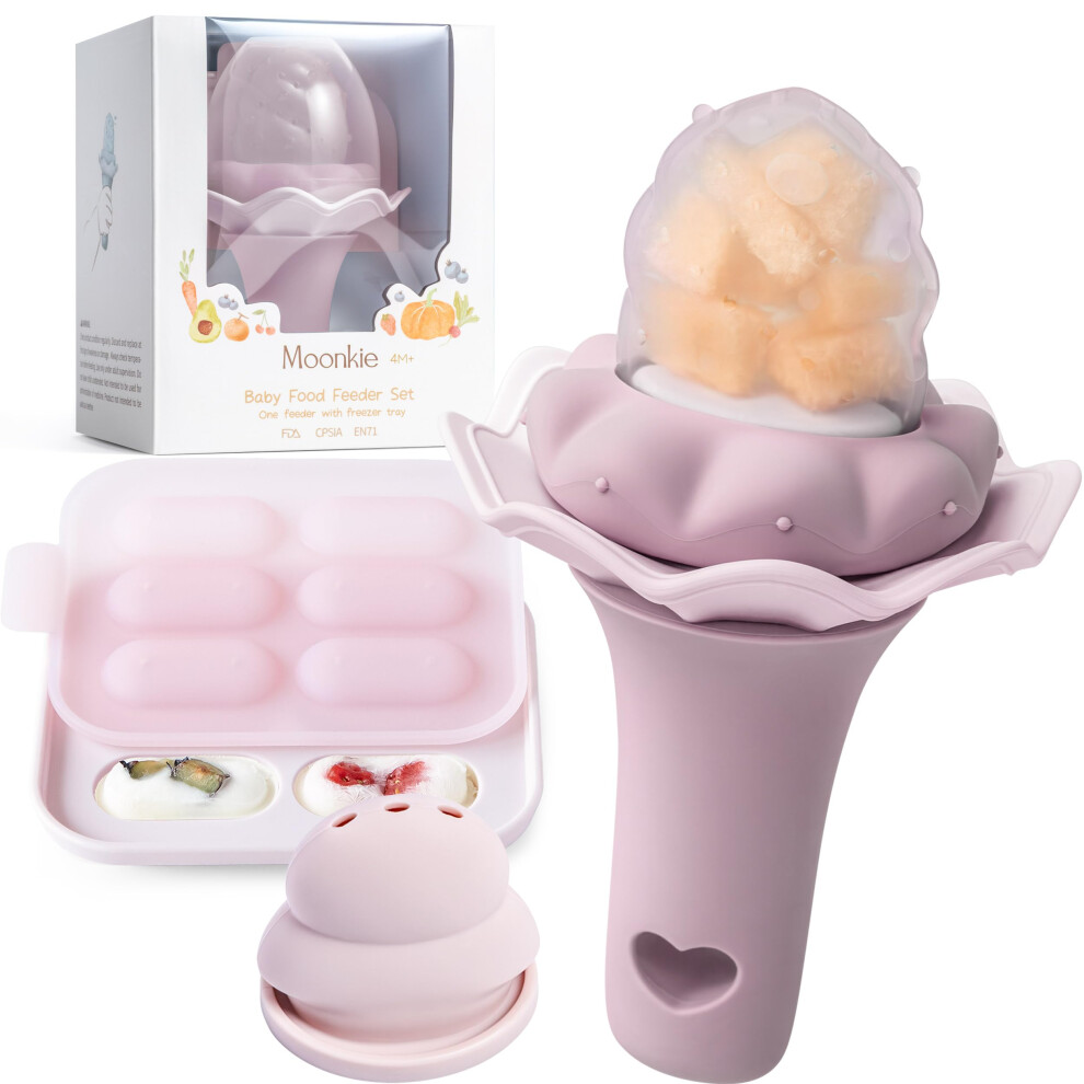 Baby Fruit Feeder With Freezer Tray | Bpa Free Silicone Baby Food Feeder With Two Sizes Pouches | Baby Shower Gifts | 4 Months+ Led Weaning, 1 Moonkie