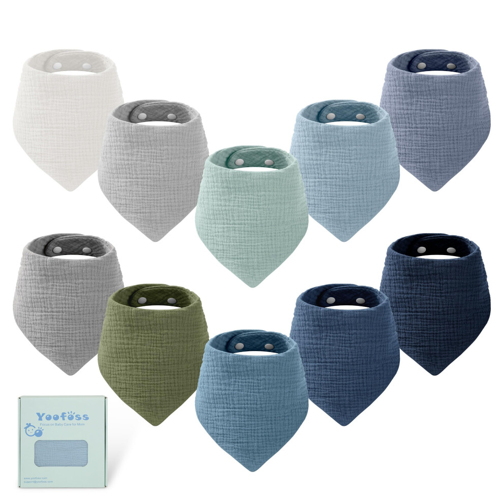 Baby Bibs 10 Pack Dribble Bandana Bibs 100% Cotton For Boys Drool Bib For Teething Soft And Absorbent With Adjustable Snaps Yoofoss