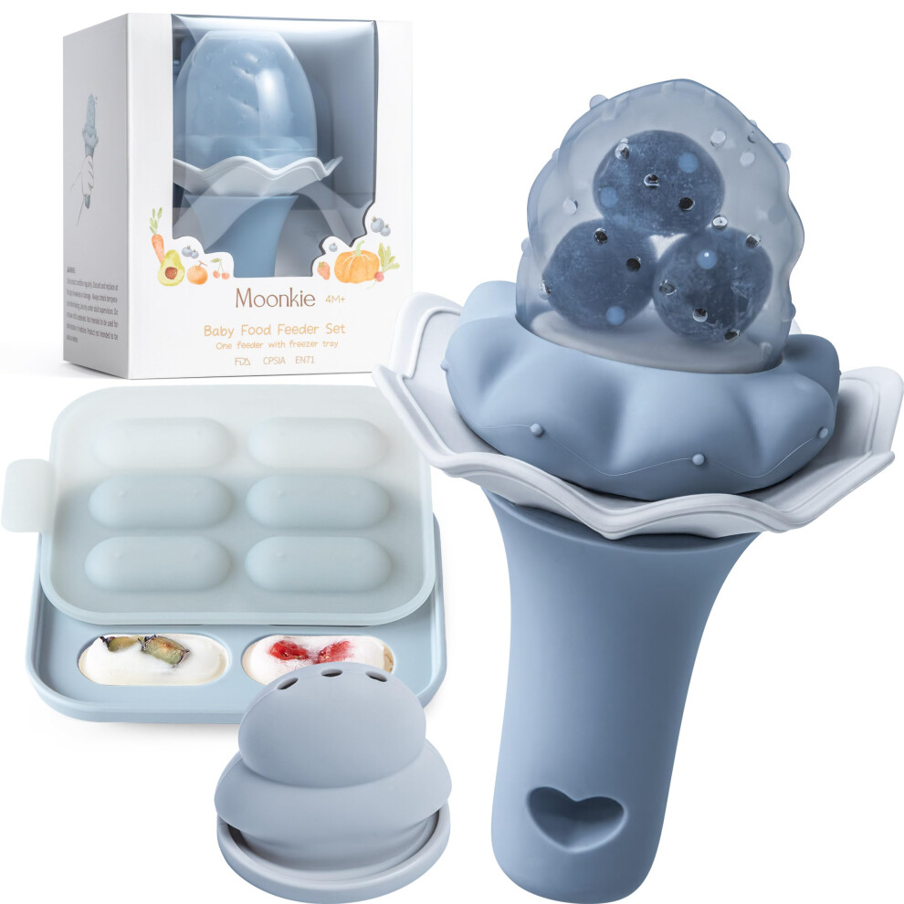 Baby Fruit Feeder With Freezer Tray | Bpa Free Silicone Baby Food Feeder With Two Sizes Pouches | Baby Shower Gifts | 4 Months+ Led Weaning, 1 Moonkie