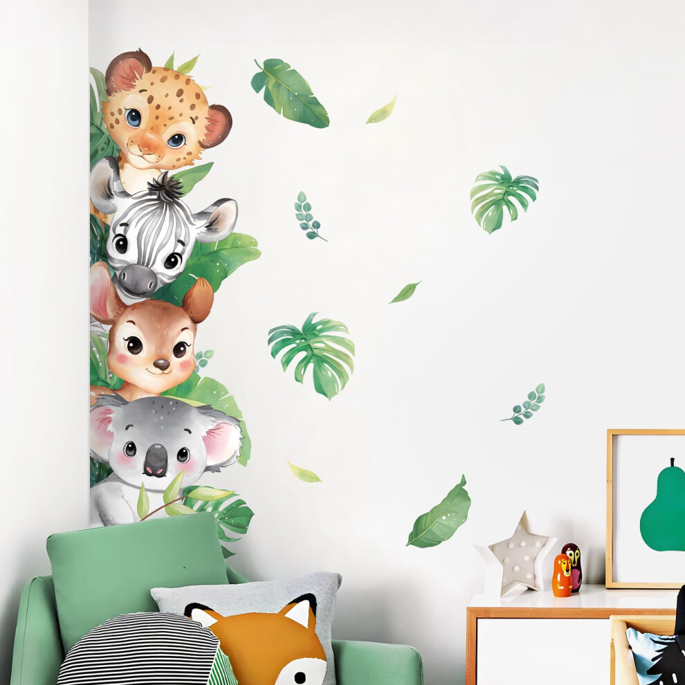Jungle Animals Wall Stickers Woodland Leopard Deer Zebra Wall Decals Safari Peel And Stick Art Decor For Baby Nursery Kids Bedroom Playroom Tanlaby
