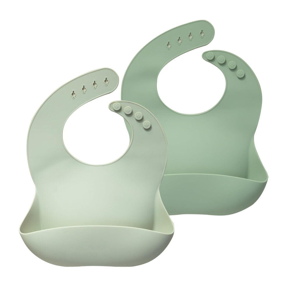 Baby Bibs, 2Pcs Silicone Feeding Bibs For Babies And Toddlers, Waterproof Weaning Bib, Bpa Free Soft Adjustable Wide Food Crumb Catcher Moonkie