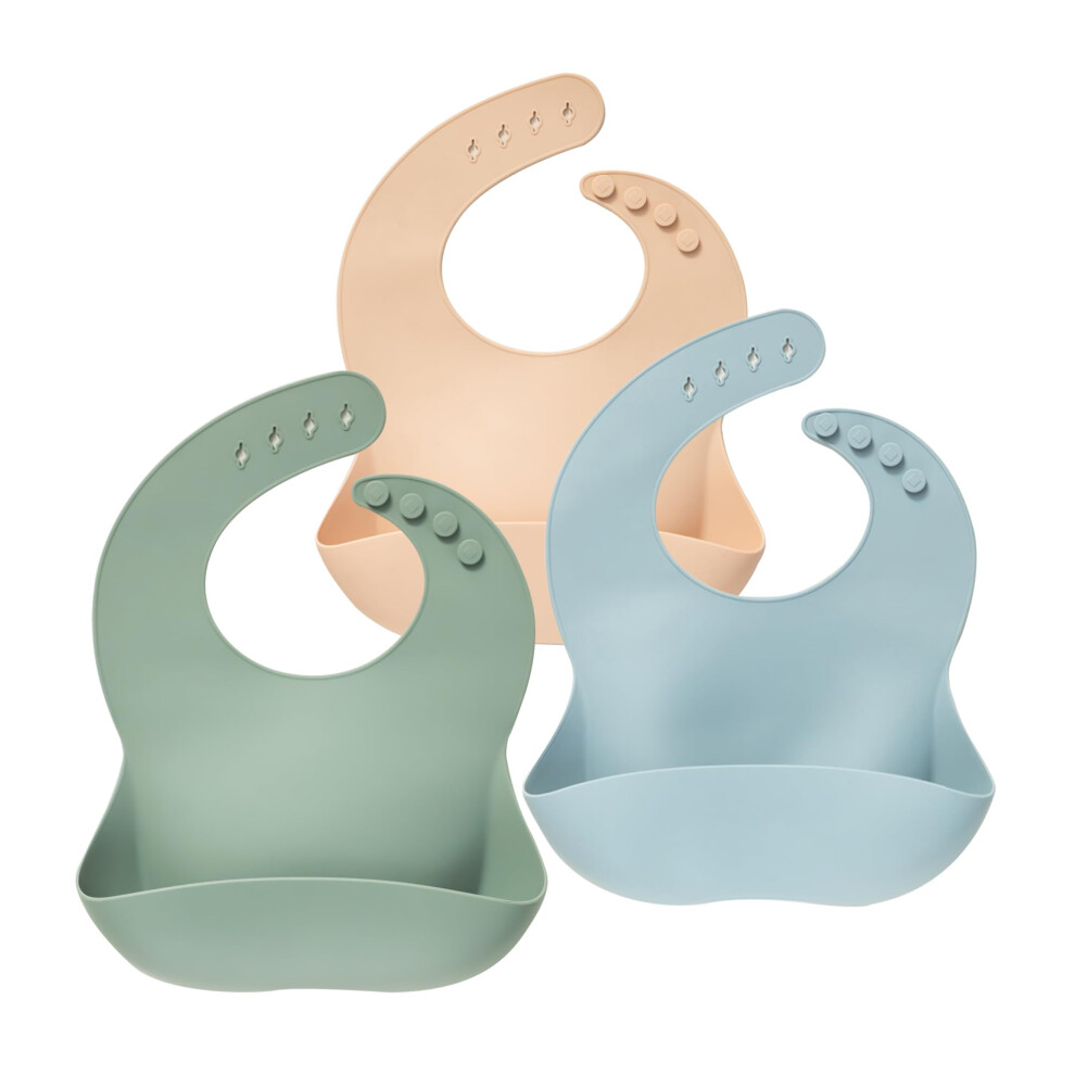 Baby Bibs, 3Pcs Silicone Feeding Bibs For Babies And Toddlers, Waterproof Weaning Bib, Bpa Free Soft Adjustable Wide Food Crumb Catcher Moonkie