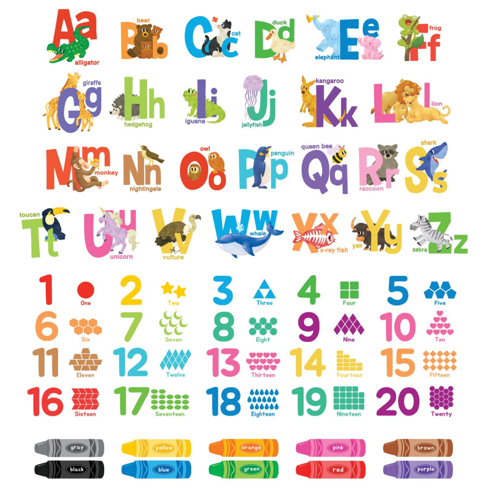 Alphabet Numbers Crayon Wall Stickers Decals Kids Peel And Stick Removable Room D?Cor Letter Abc 123 Classroom Playroom Decorations Decowall