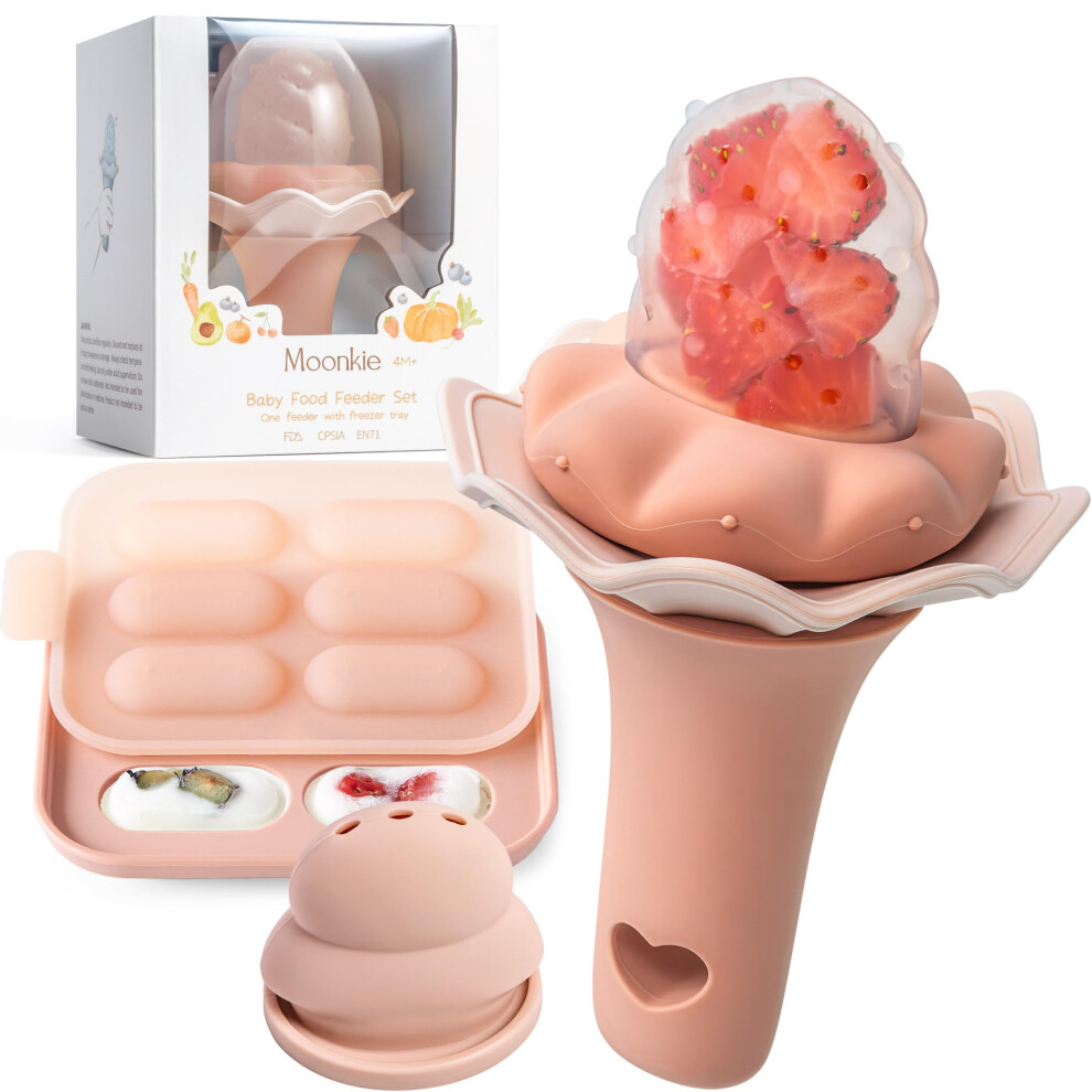 Baby Fruit Feeder With Freezer Tray | Bpa Free Silicone Baby Food Feeder With Two Sizes Pouches | Baby Shower Gifts | 4 Months+ Led Weaning, 1 Moonkie