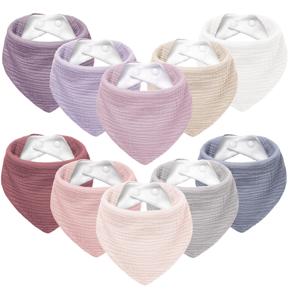 Muslin Baby Bibs 10Pack Soft Triangular Adjustable Baby Dribble Bandana Bibs With Adjustable Snaps For Unisex Baby Girls & Boys Susurration