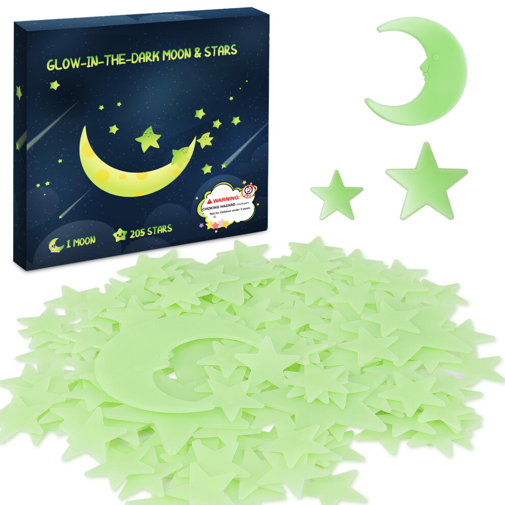Glow In The Stars For Ceiling - 205Pcs Stars & 1 Moon For Kids Bedroom, Baby Room Nursery - Safe, Removable & Reusable Dark Cherrycreek Decals